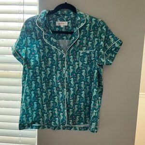 Seahorse Satin Aqua PJs
